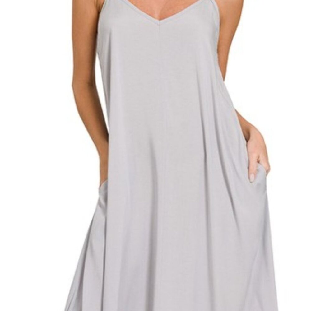 Zenana Woven Arc Hem Cami Dress With Flowy Pockets - Picture 2 of 3